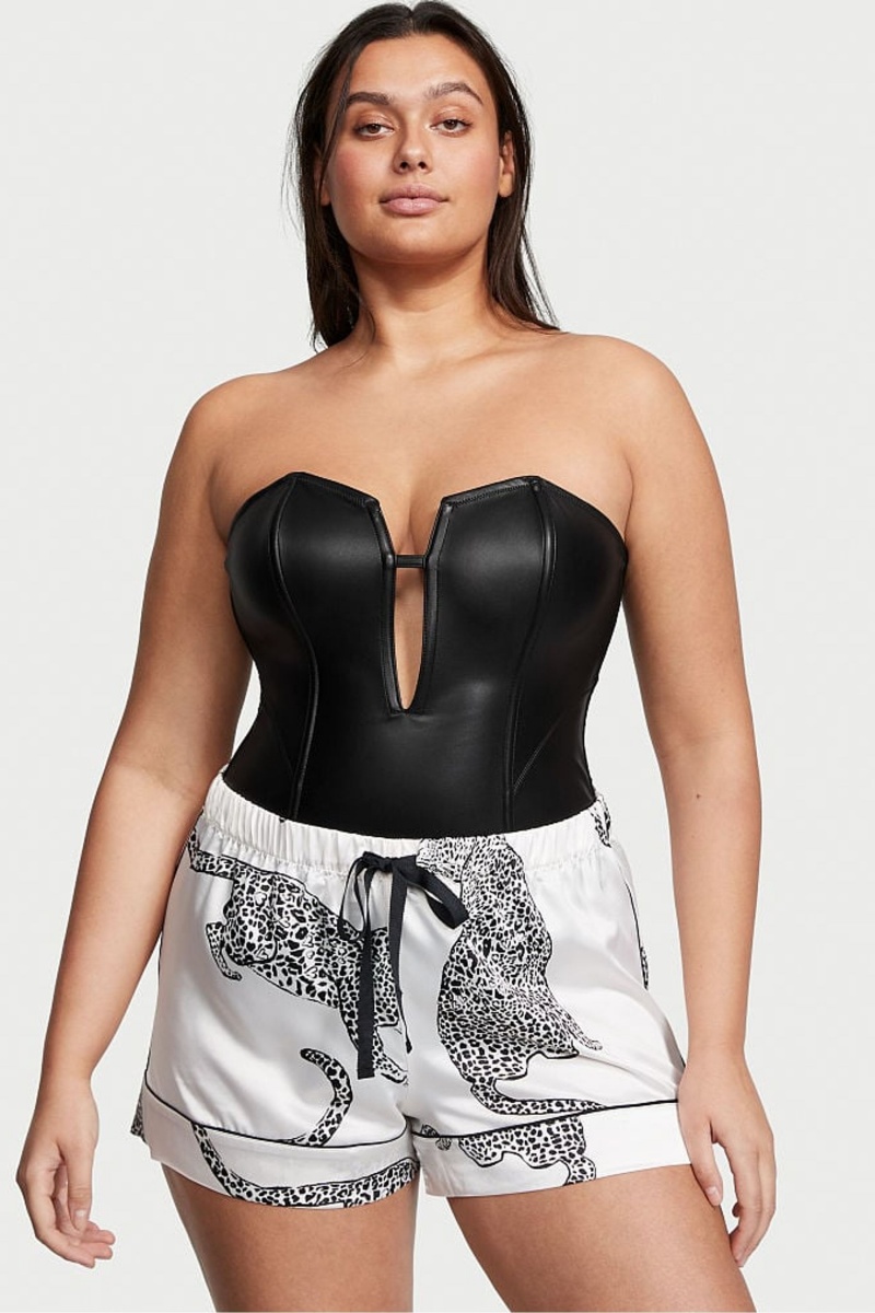 Black Victoria's Secret Faux Leather Bodysuit | FAS-271864