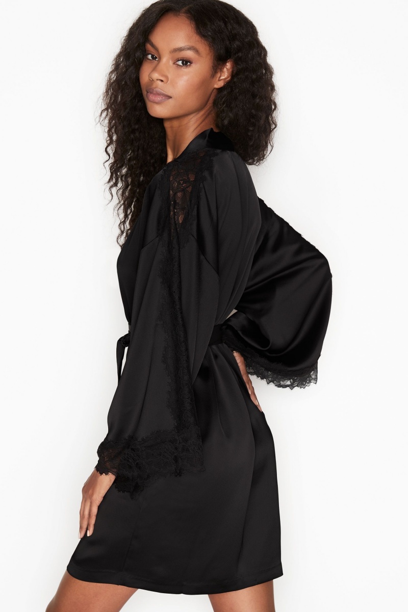 Black Victoria's Secret Lace Inset Kimono Robe | AEF-732508