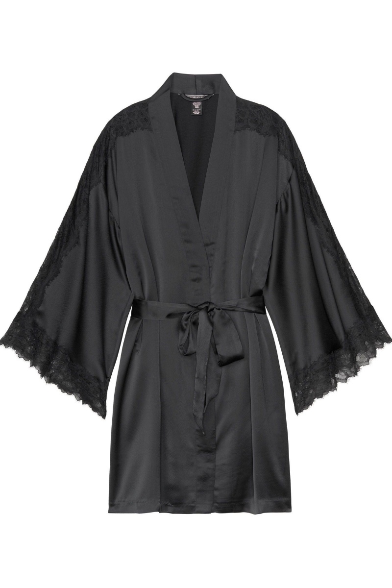 Black Victoria's Secret Lace Inset Kimono Robe | AEF-732508