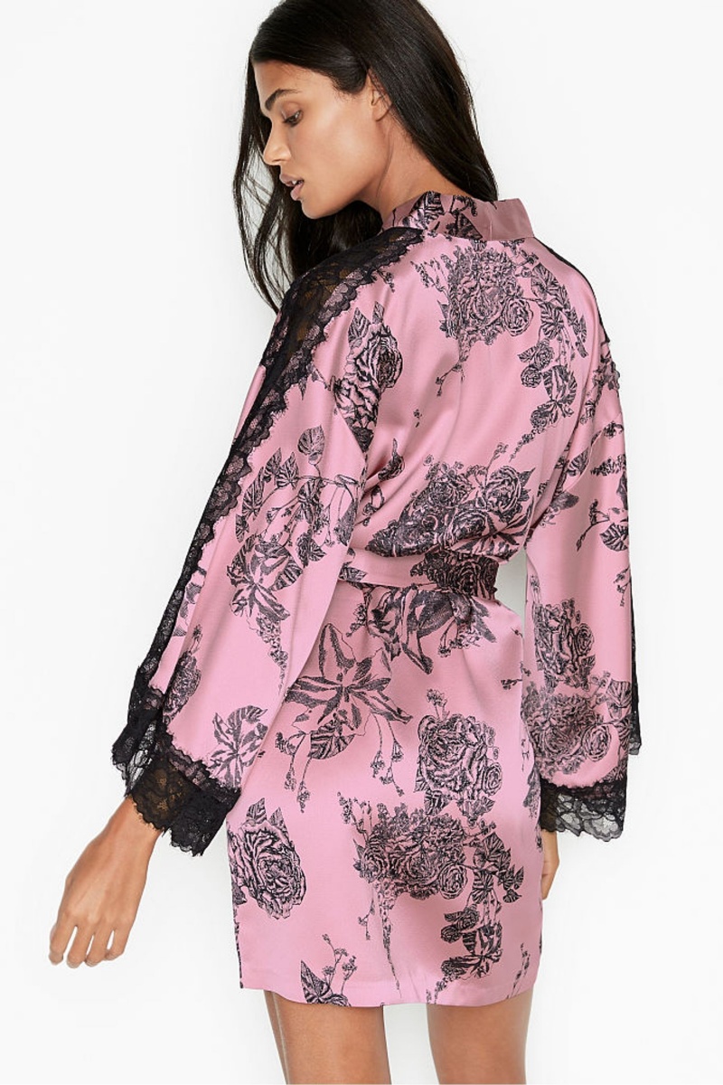 Black Victoria's Secret Lace Inset Kimono Robe | HPK-289704