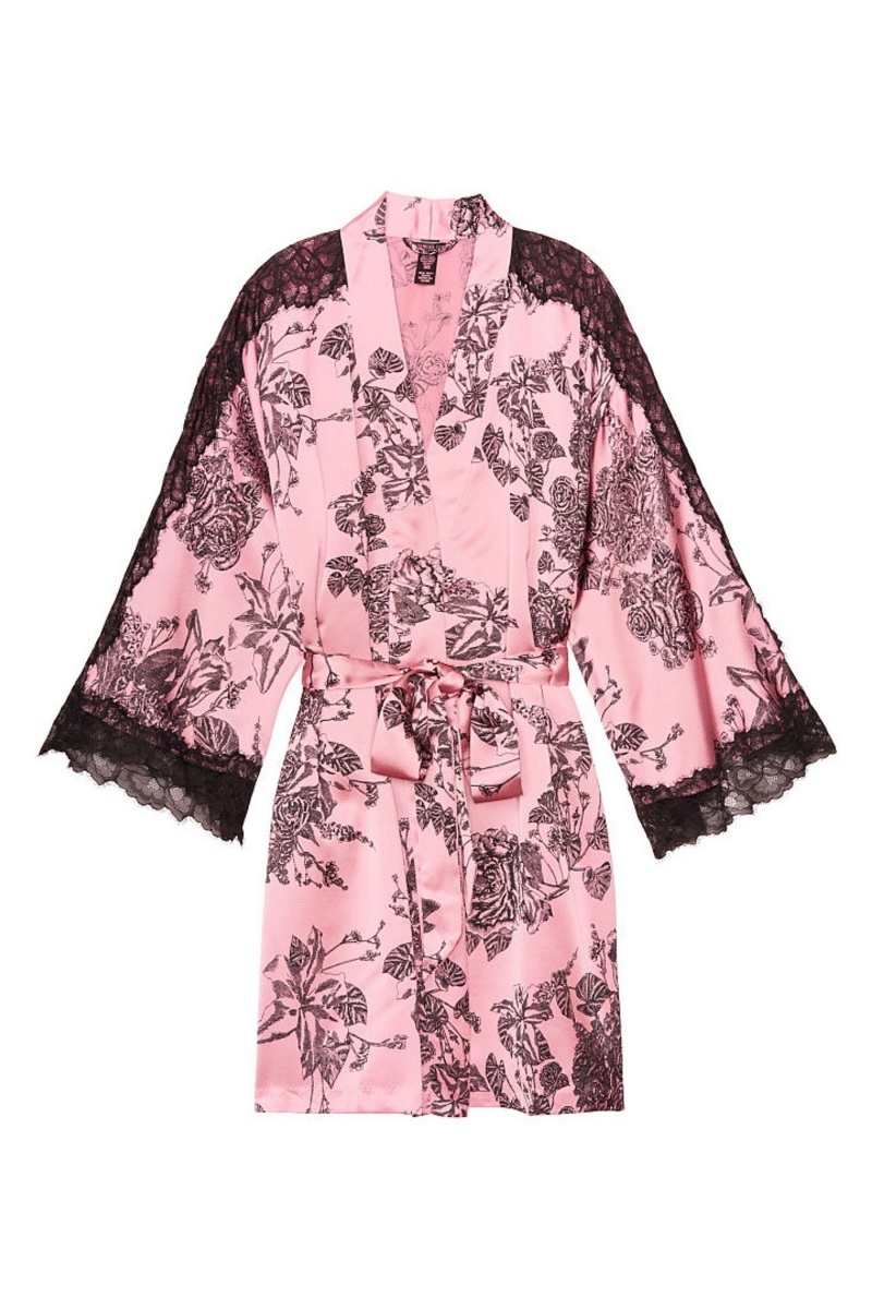 Black Victoria's Secret Lace Inset Kimono Robe | HPK-289704