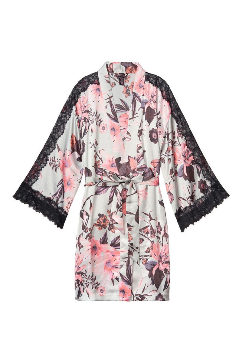 Black Victoria's Secret Lace Inset Kimono Robe | BLZ-897604