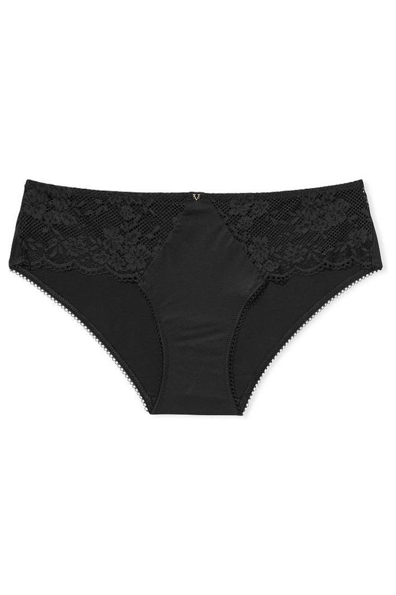 Black Victoria's Secret Love Cloud Lace Trim Hipster Knickers | ISM-507634