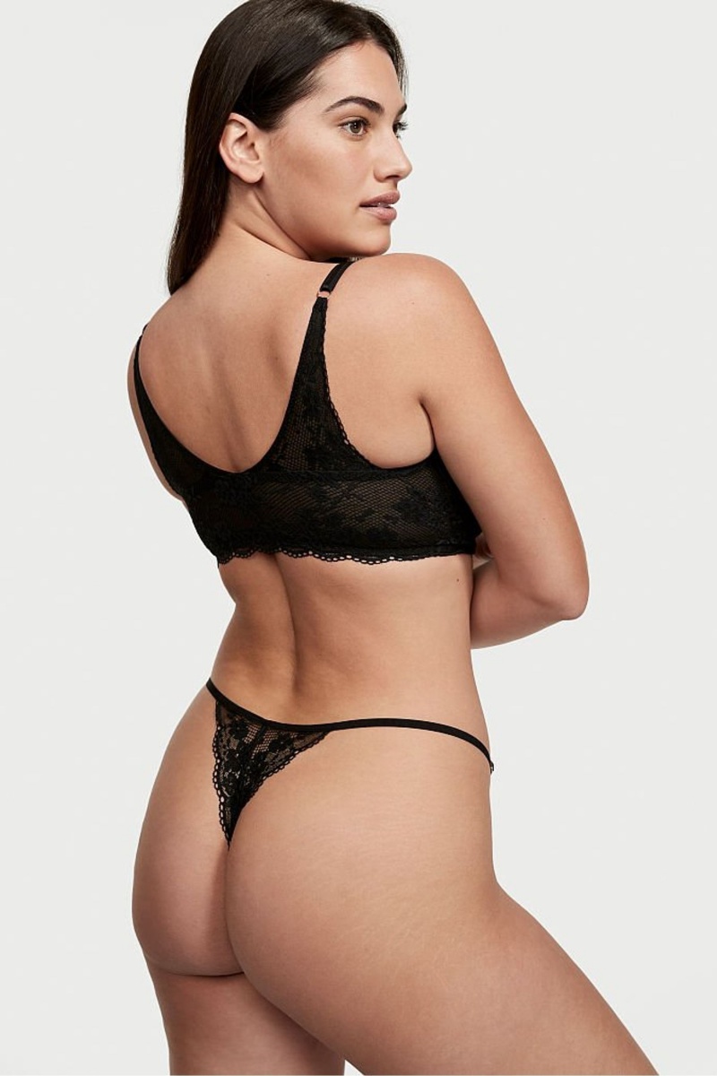 Black Victoria's Secret Love Cloud Lace Thong Knickers | JIV-218675