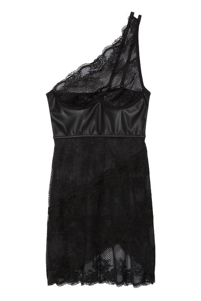 Black Victoria's Secret Luxe Lingerie One Shoulder Slip Dress | FZC-786129