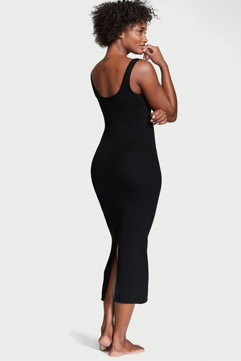 Black Victoria's Secret Modal Ribbed Long Slip Dress | PJQ-098143