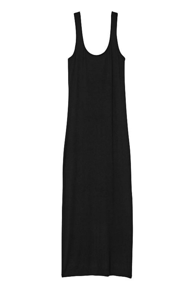 Black Victoria's Secret Modal Ribbed Long Slip Dress | UJX-361485