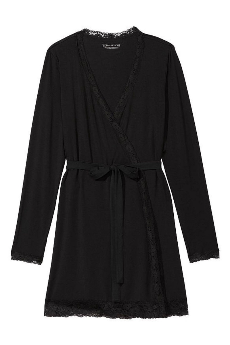 Black Victoria's Secret Modal Short Long Sleeve Robe | BRX-816947