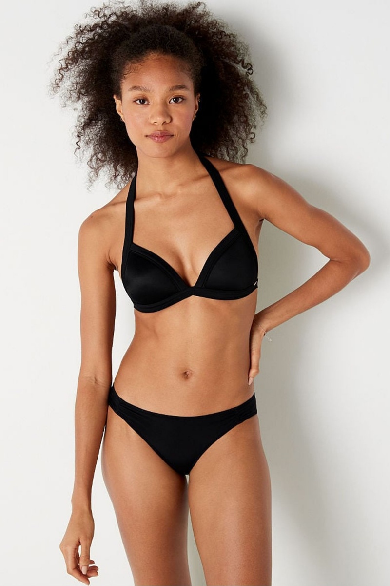 Black Victoria\'s Secret Ruched Front Bikini Bottoms | KQL-438502