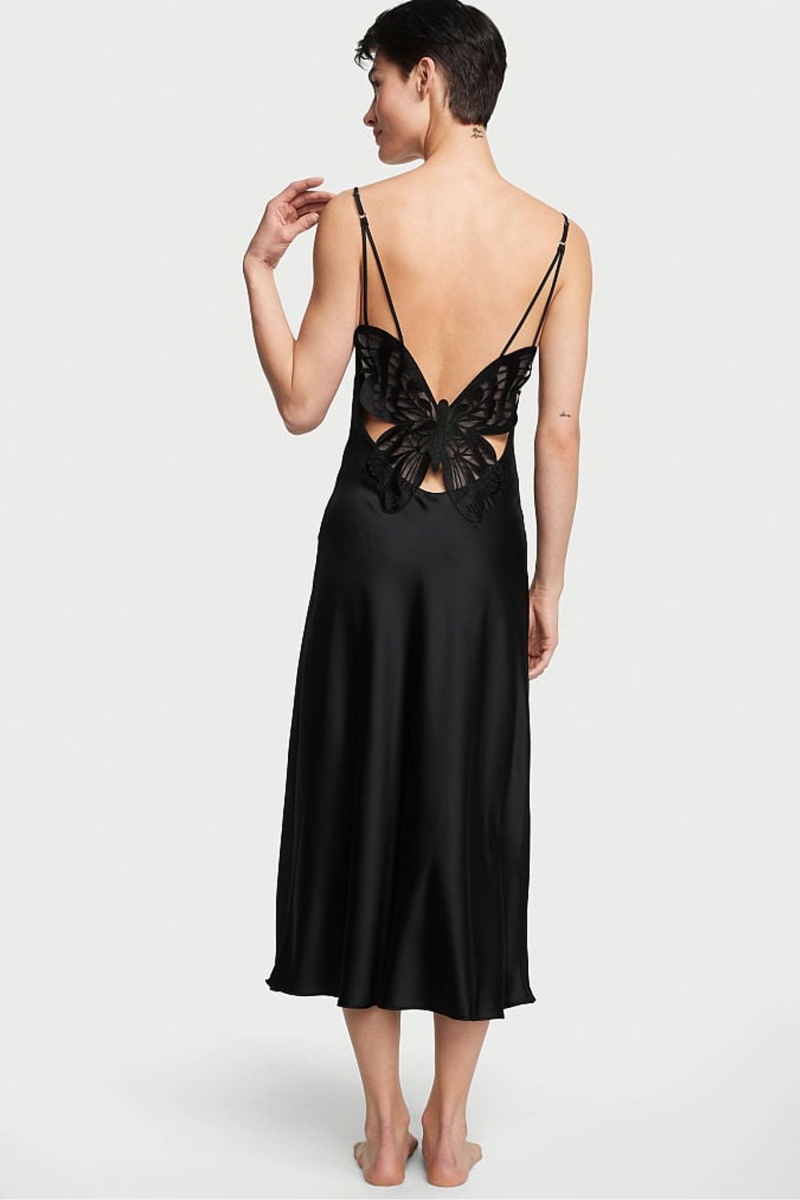 Black Victoria's Secret Satin Midi Slip | OHN-674382