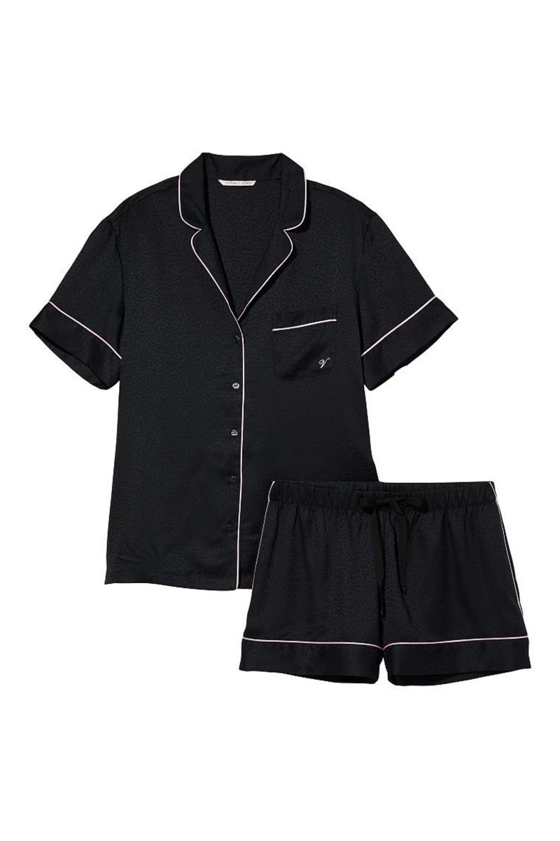 Black Victoria's Secret Satin Short Pyjamas | UKQ-350467