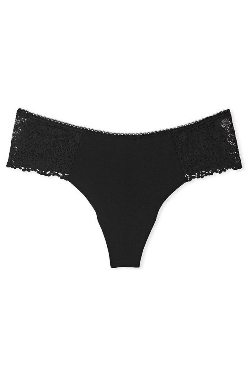 Black Victoria's Secret Sexy Illusions by Victorias Secret No Show Lace Thong Knickers | TPL-315947