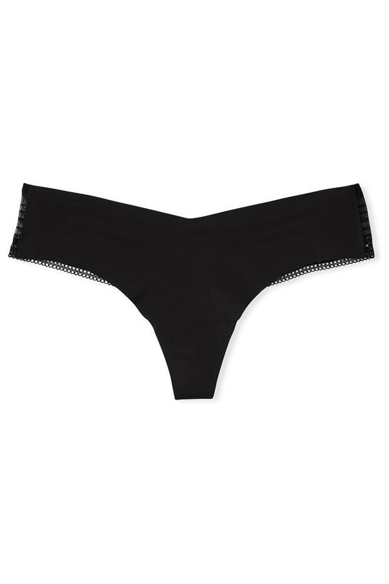 Black Victoria's Secret Sexy Illusions by Victorias Secret Lace No Show Thong Knickers | YZO-480693