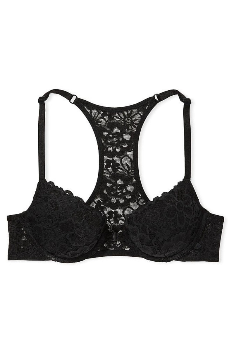 Black Victoria's Secret Sexy Tee Lace Front Fastening Push Up T-Shirt Bra | HWZ-970435