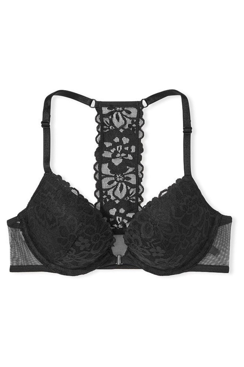 Black Victoria's Secret Sexy Tee Lace Front Fastening Lightly Lined T-Shirt Bra | COY-247593