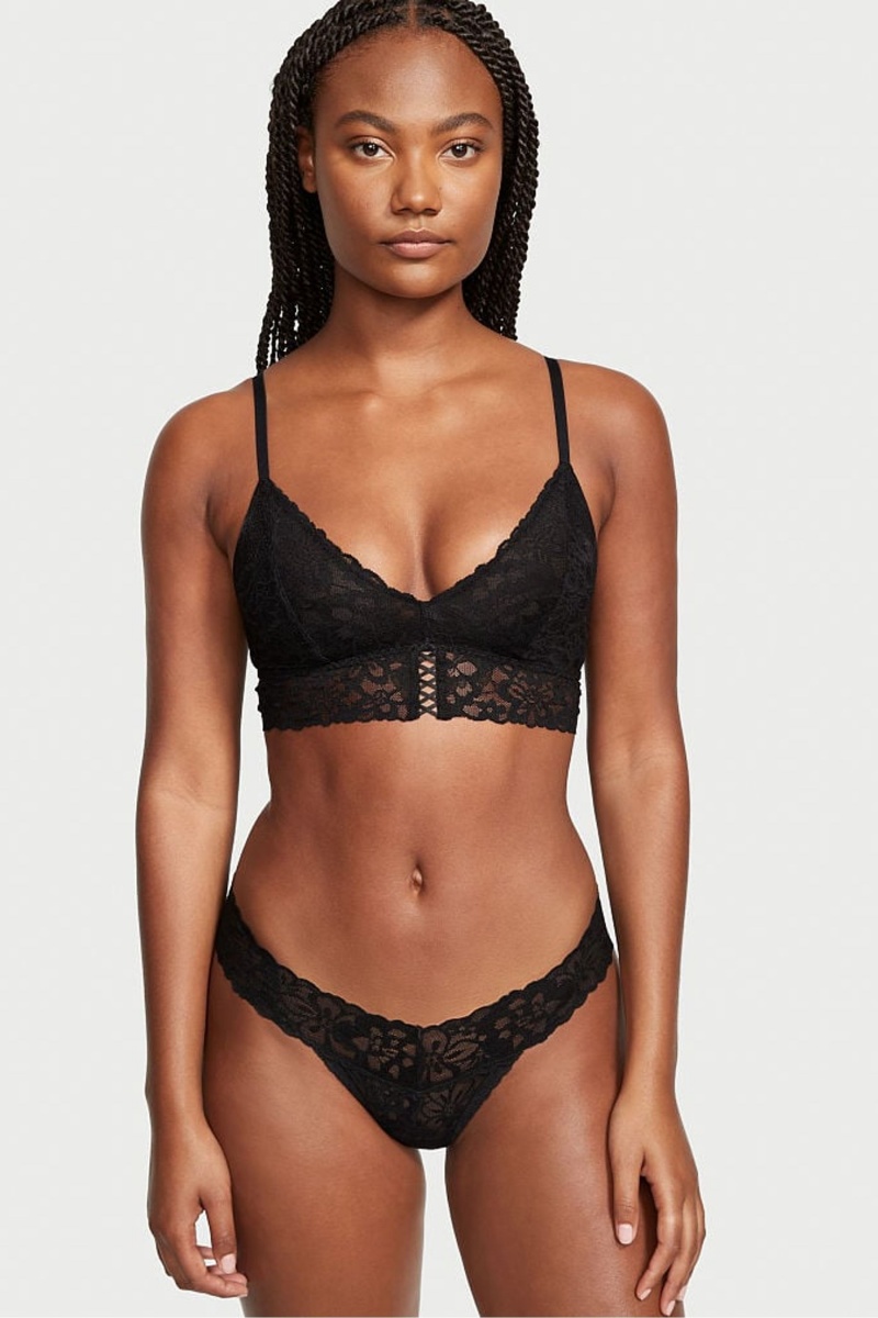 Black Victoria's Secret Sexy Tee Lace Unlined Bralette | DFX-265189