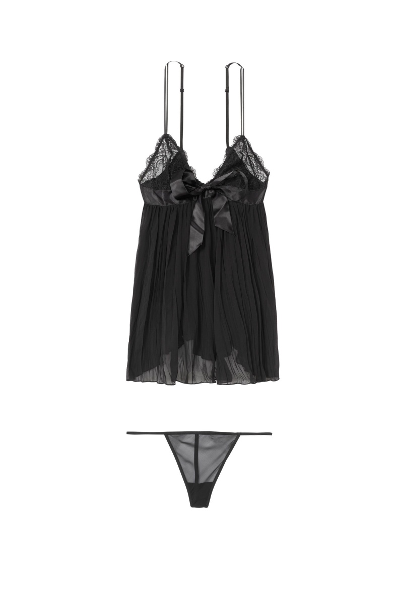 Black Victoria's Secret Sheer Pleated Babydoll | TXH-056982