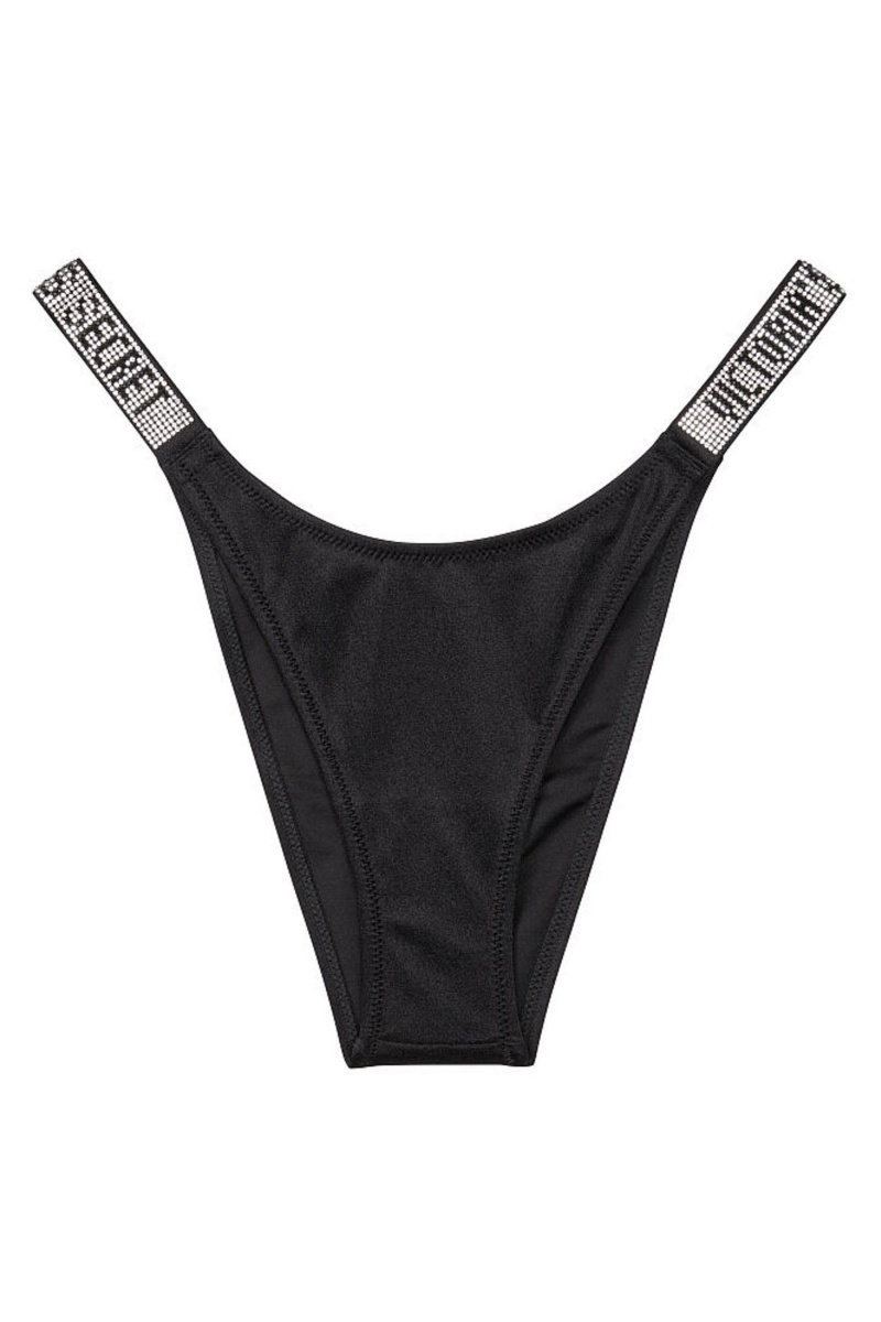 Black Victoria's Secret Shine Strap Swim Bikini Bottom | GOR-752398