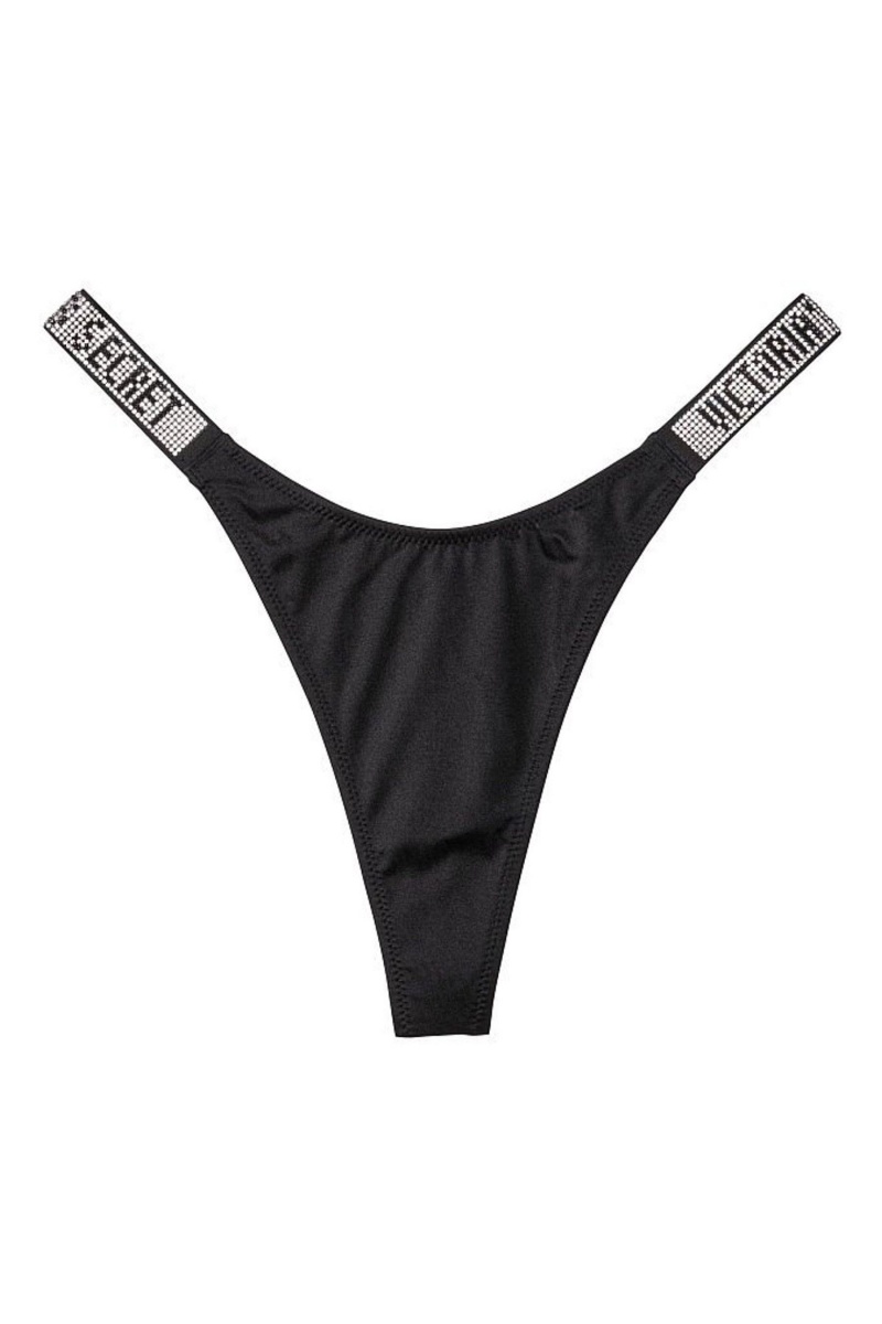 Black Victoria's Secret Shine Strap Swim Bikini Bottom | HXT-290165