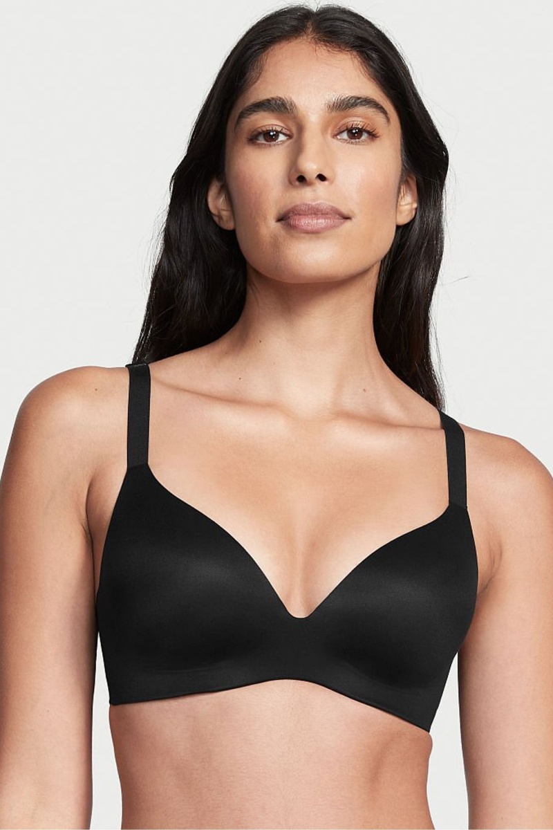 Black Victoria\'s Secret Smooth Lightly Lined Non Wired Push Up Bra | QAF-594610