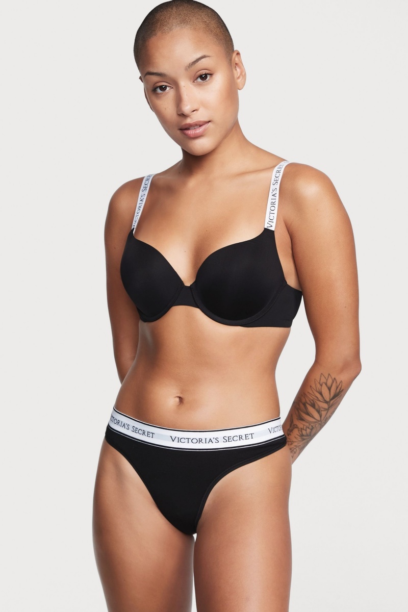 Black Victoria's Secret Stretch Cotton Logo Knickers | WSL-820561