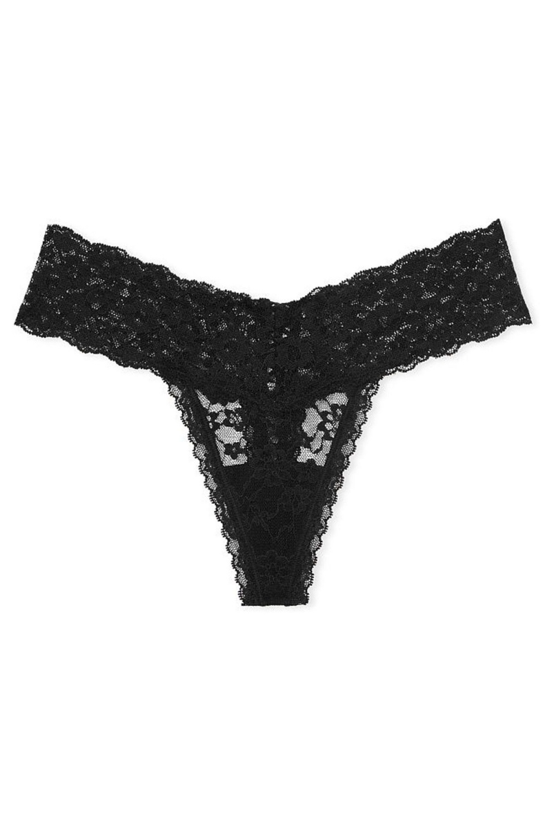 Black Victoria's Secret The Lacie Lace Thong Knickers | TAM-538207