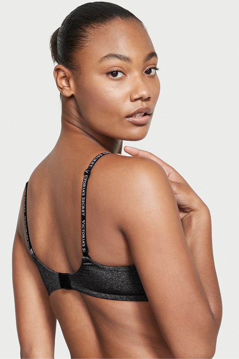 Black Victoria's Secret The T-Shirt Smooth Logo Strap Lightly Lined Full Cup T-Shirt Bra | VLC-028465