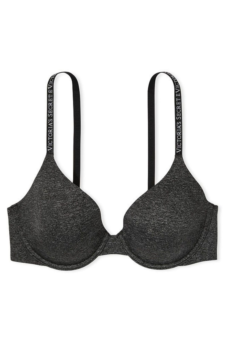 Black Victoria's Secret The T-Shirt Smooth Logo Strap Lightly Lined Full Cup T-Shirt Bra | VLC-028465