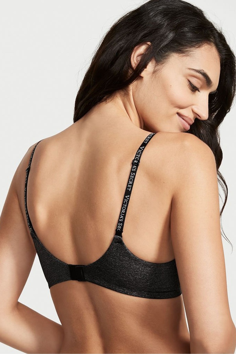 Black Victoria's Secret The T-Shirt Smooth Logo Strap Full Cup Push Up T-Shirt Bra | REP-921436