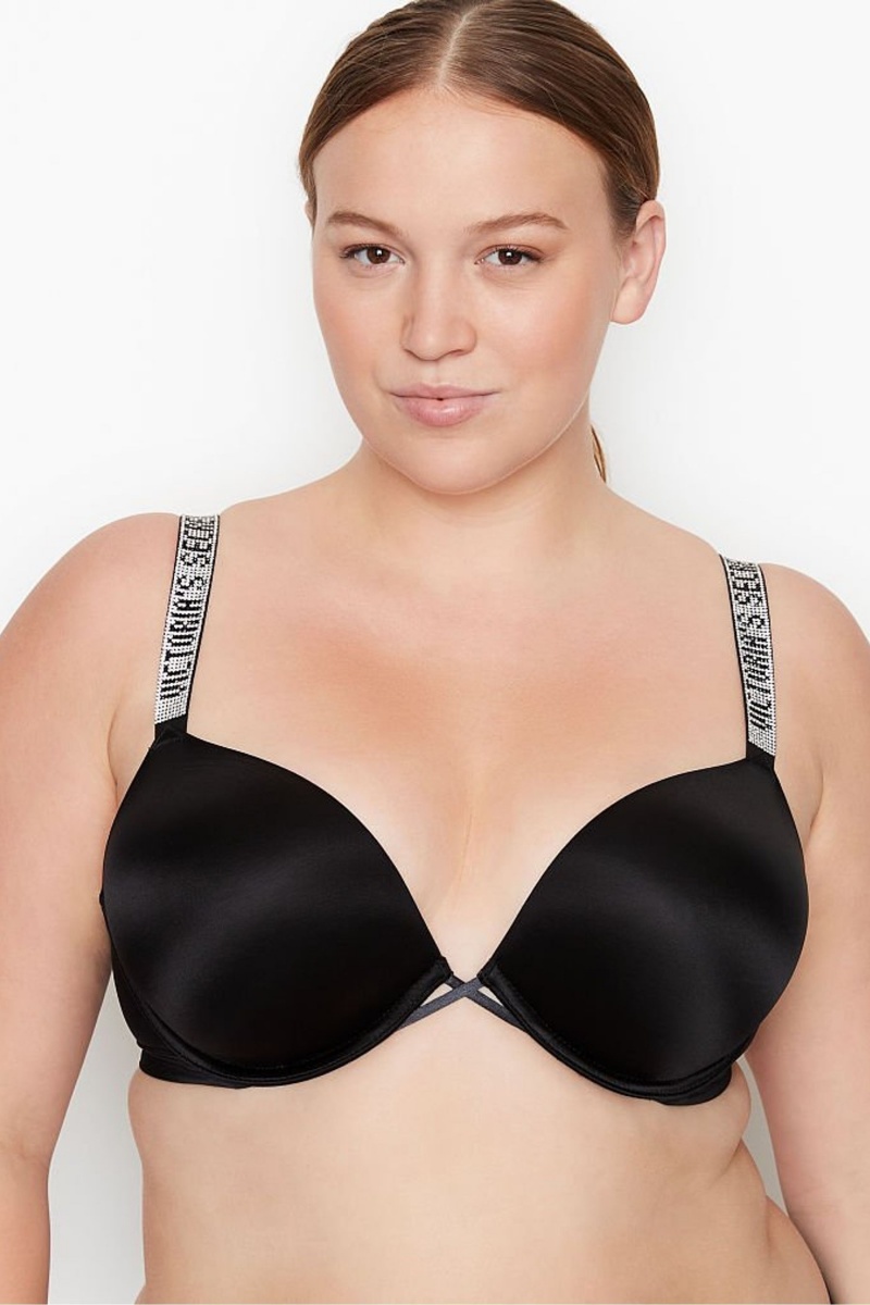 Black Victoria\'s Secret Very Sexy Add 2 Cups Shine Strap Smooth Push Up Bra | GXS-834910