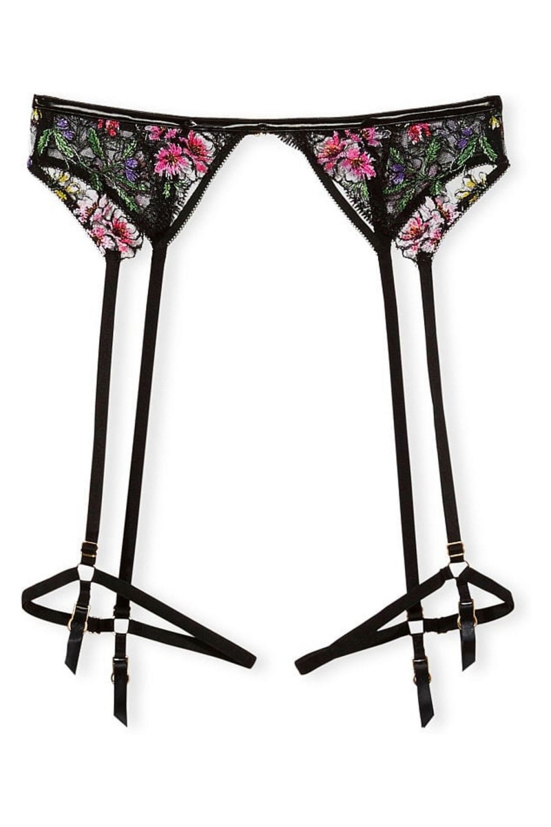 Black Victoria\'s Secret Very Sexy Floral Embroidered Garter Belt | RJM-987540