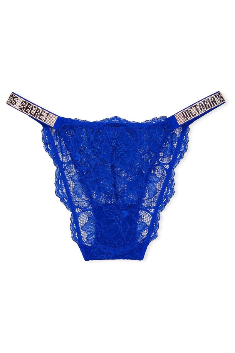 Black Victoria's Secret Very Sexy Lace Shine Strap Thong Knickers | GVY-196345