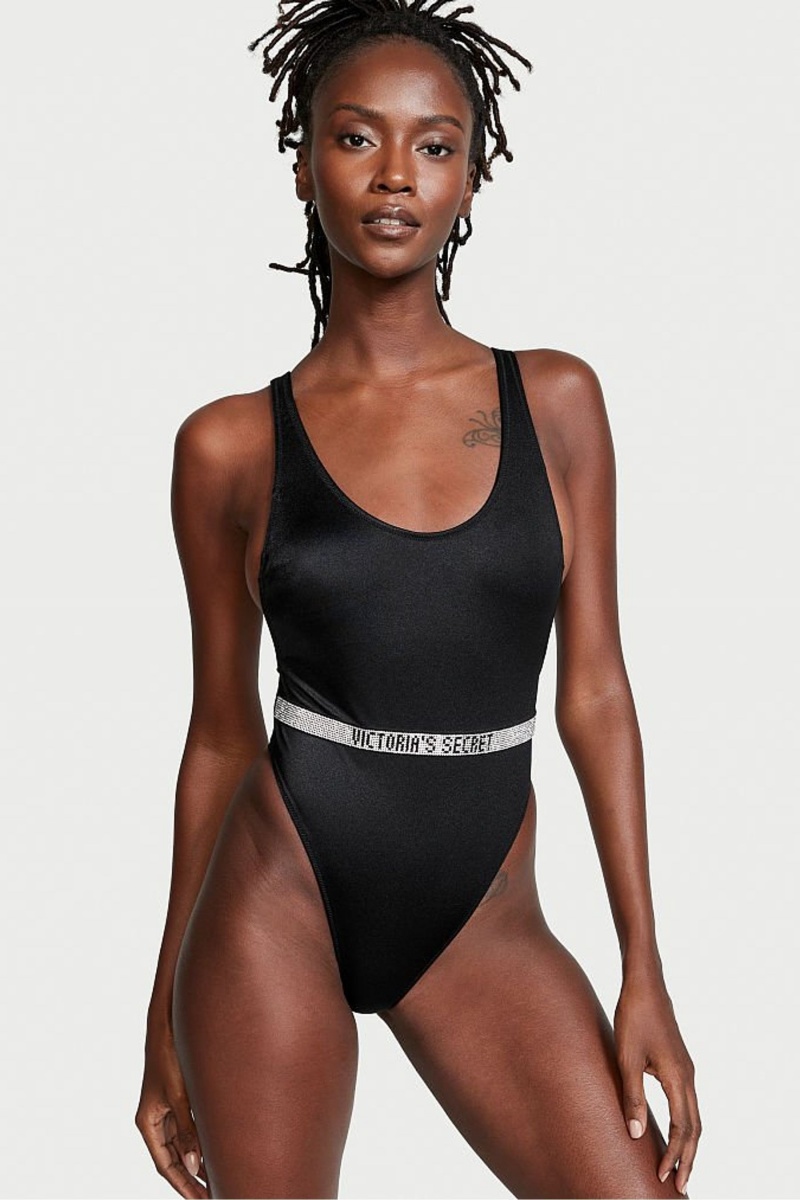 Black Victoria\'s Secret Very Sexy Shine Strap Belted Open Back Swimsuit | LQH-831642