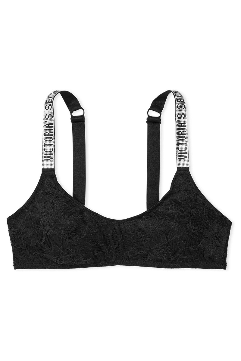 Black Victoria's Secret Very Sexy Shine Strap Lace Bralette | RDV-547386