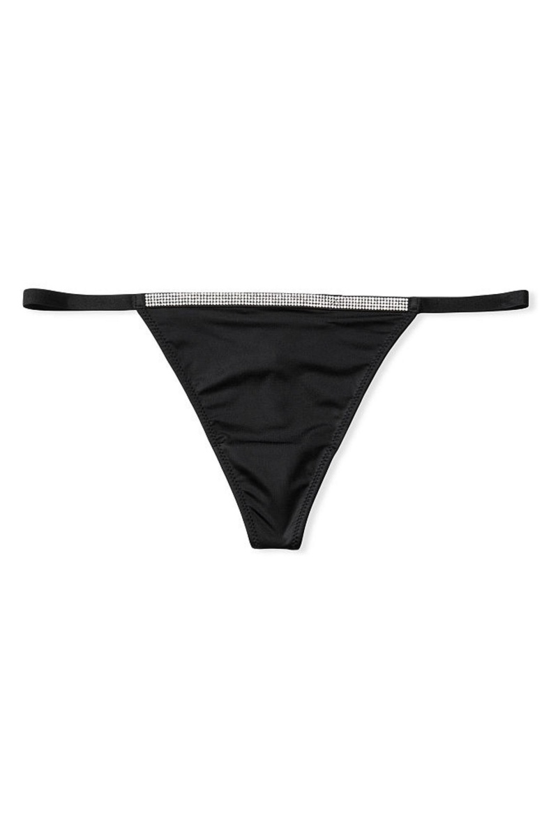 Black Victoria's Secret Very Sexy Smooth Shine Strap Knickers | OXV-201345