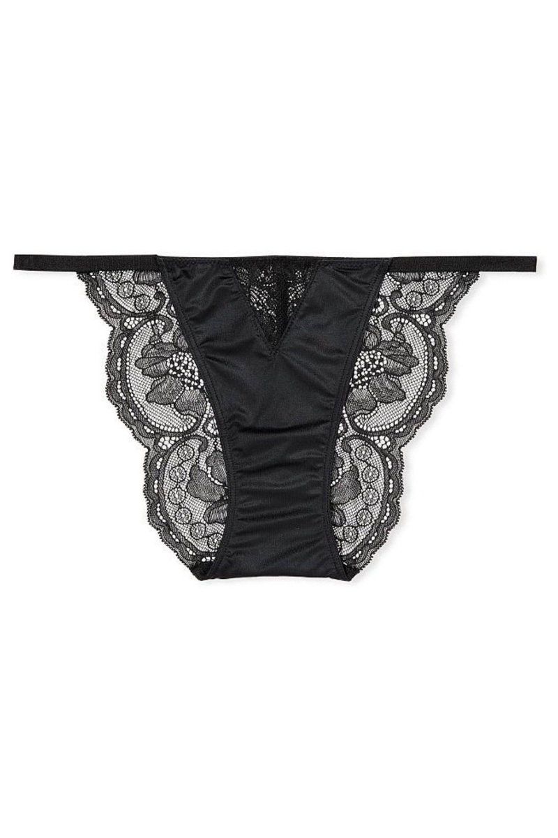 Black Victoria's Secret Very Sexy Smooth Shine Strap Knickers | YUK-610289