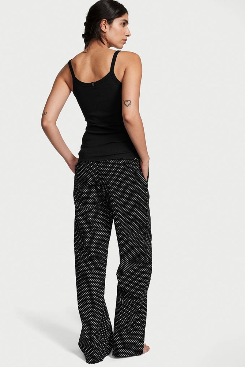 Black White Dots Victoria's Secret Cotton Long Pyjamas | AZU-053729