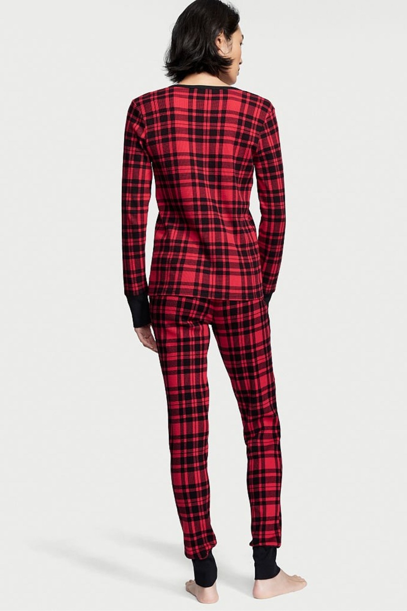 Black and Red Plaid Victoria's Secret Thermal Long Sleeve Pyjamas | MJR-153670