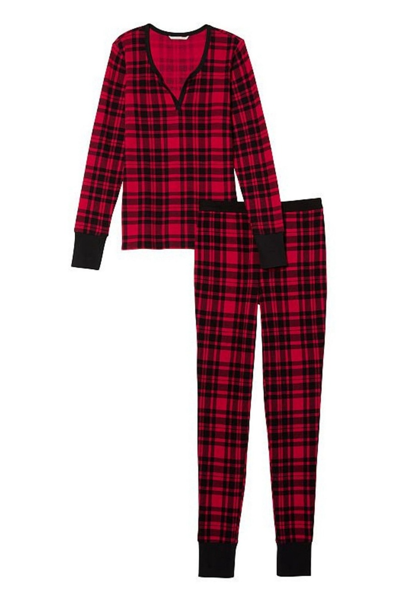 Black and Red Plaid Victoria's Secret Thermal Long Sleeve Pyjamas | MJR-153670