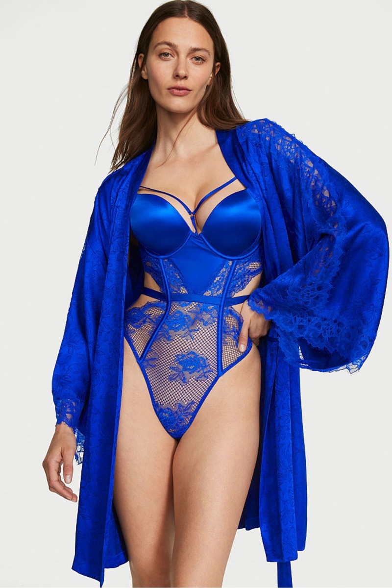 Blue Oar Victoria's Secret Satin Lace Robe | XVJ-453807