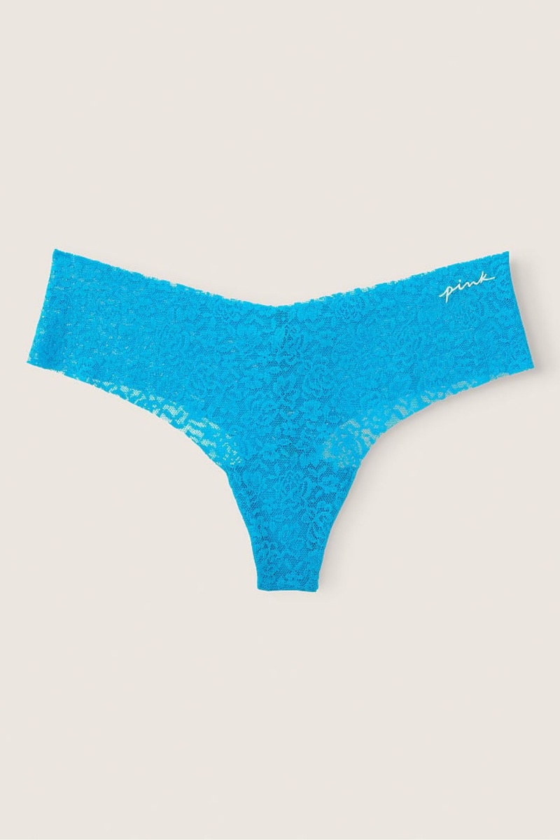 Bright Marine Blue Victoria's Secret No-Show No Show Thong Lace Knickers | VDU-410853