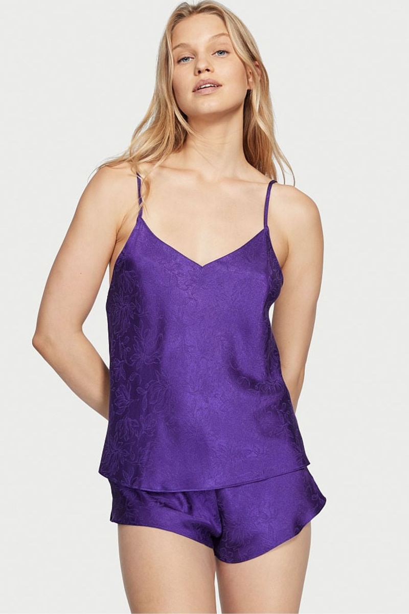 Brilliant Purple Victoria\'s Secret Draped Back Satin Cami Set | HFT-218603