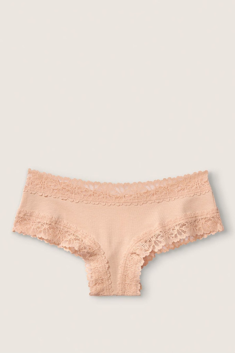 Buff Nude Victoria\'s Secret Stretch Cotton Lace Trim Cheeky Knickers | NTQ-294753