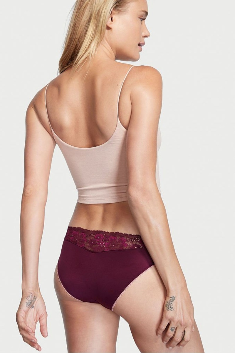 Burgundy Purple Victoria's Secret Body by Victoria Lace Waist Bikini Knickers | YRM-152698