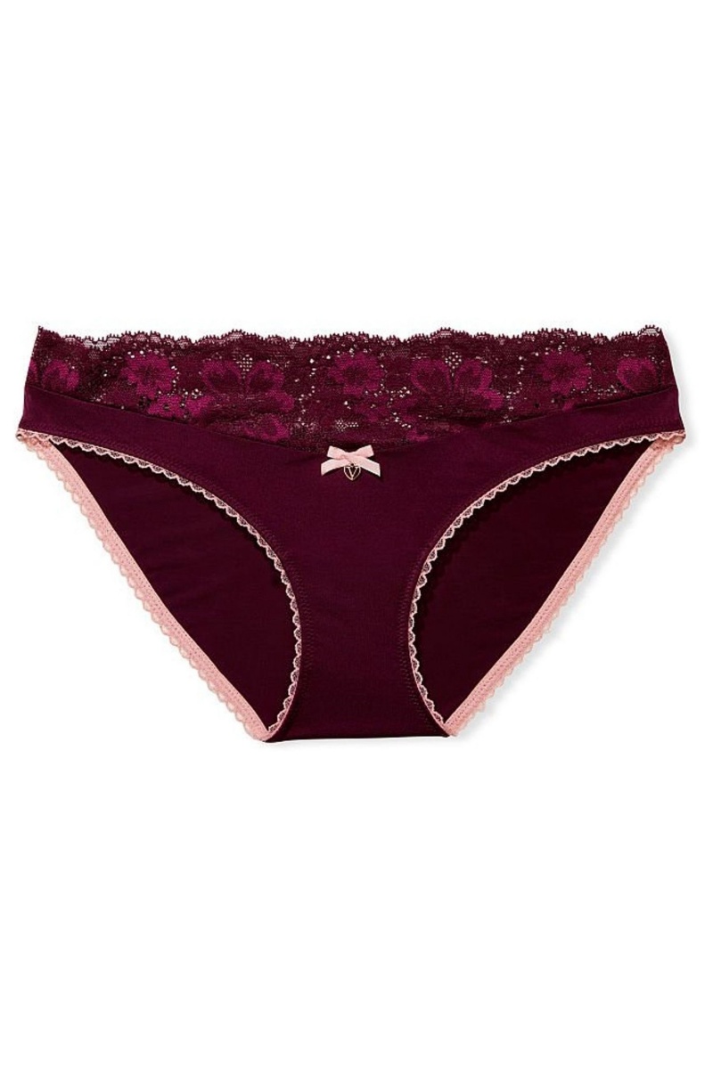 Burgundy Purple Victoria's Secret Body by Victoria Lace Waist Bikini Knickers | YRM-152698