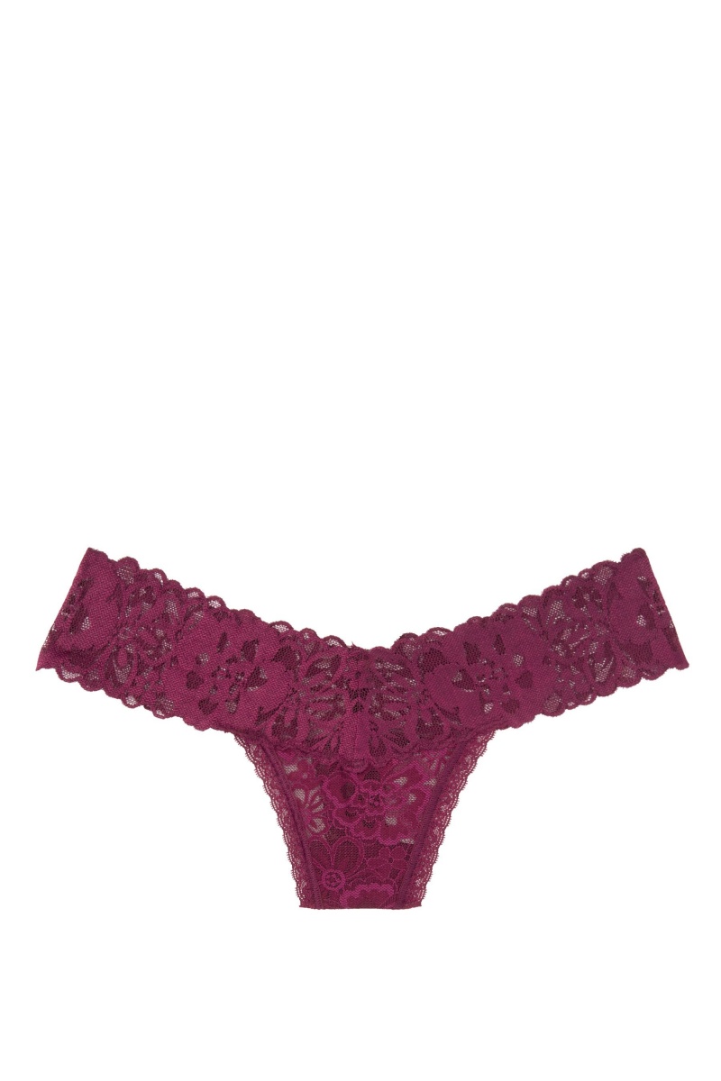 Burgundy Purple Victoria's Secret The Lacie Lace Thong Knickers | JVX-015967