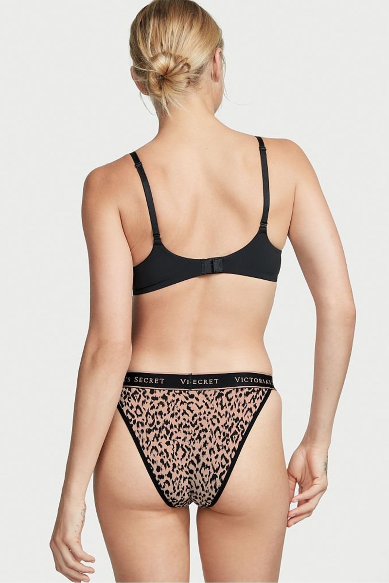 Cameo Basic Animal Leopard Victoria's Secret Stretch Cotton Cotton Logo Thong Knickers | GZM-567243