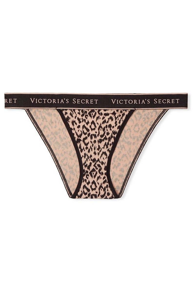 Cameo Basic Animal Leopard Victoria's Secret Stretch Cotton Cotton Logo Thong Knickers | GZM-567243