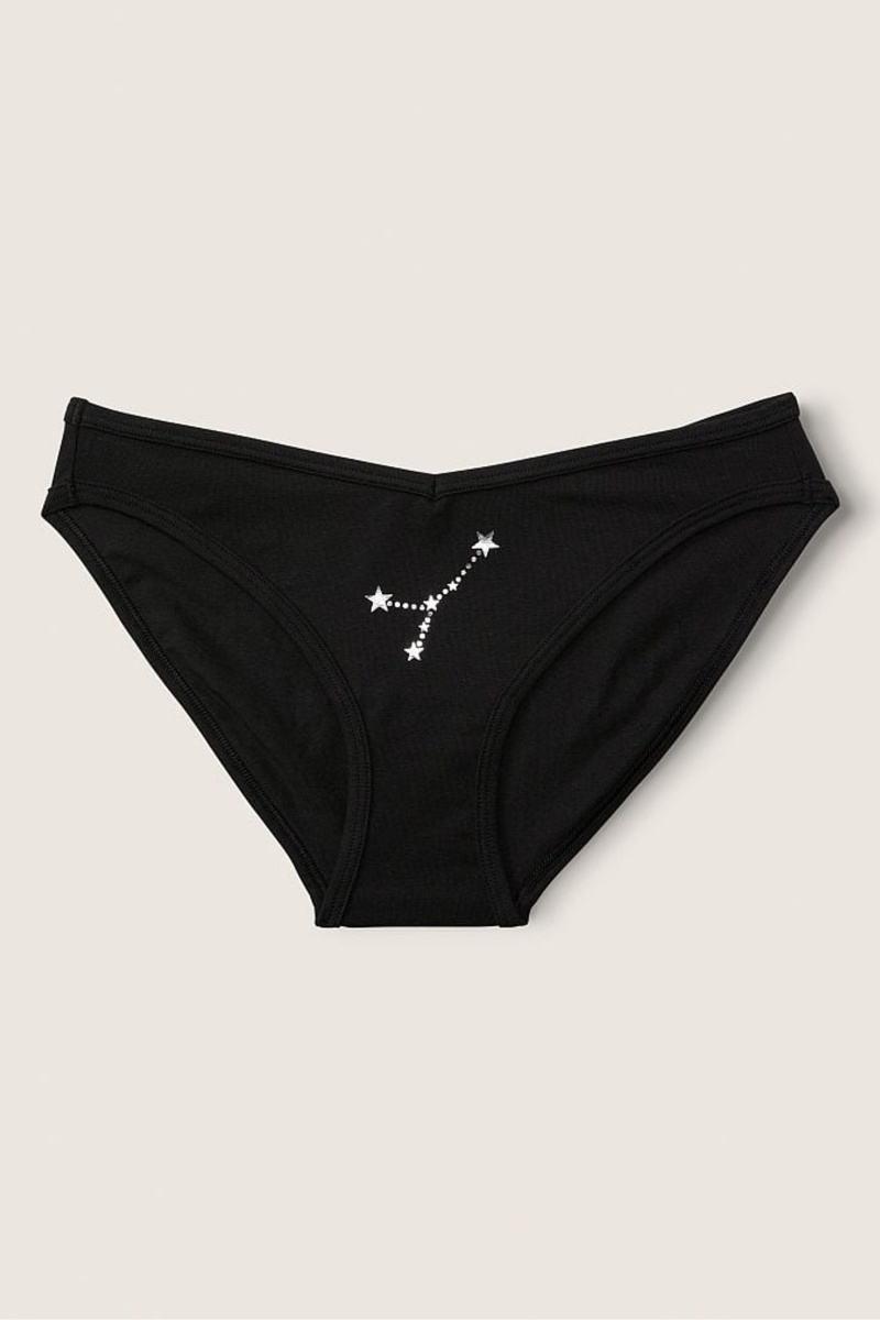 Cancer Black Victoria\'s Secret Stretch Cotton Astrology Cotton Bikini Knickers | OZL-624839