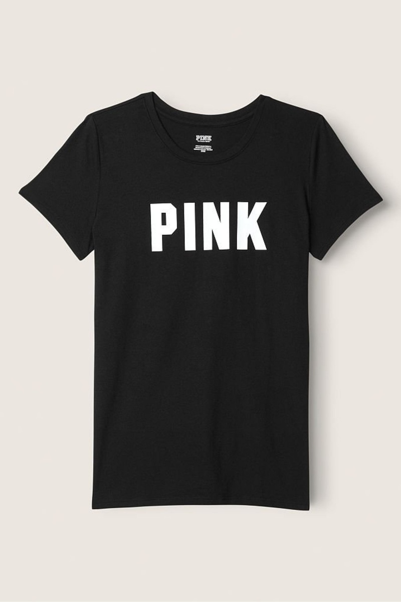 Capri Pink Script Logo Victoria's Secret Everyday T-Shirt | RZW-047395